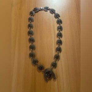 Statement Black Metal Face Pendant Necklace for Women